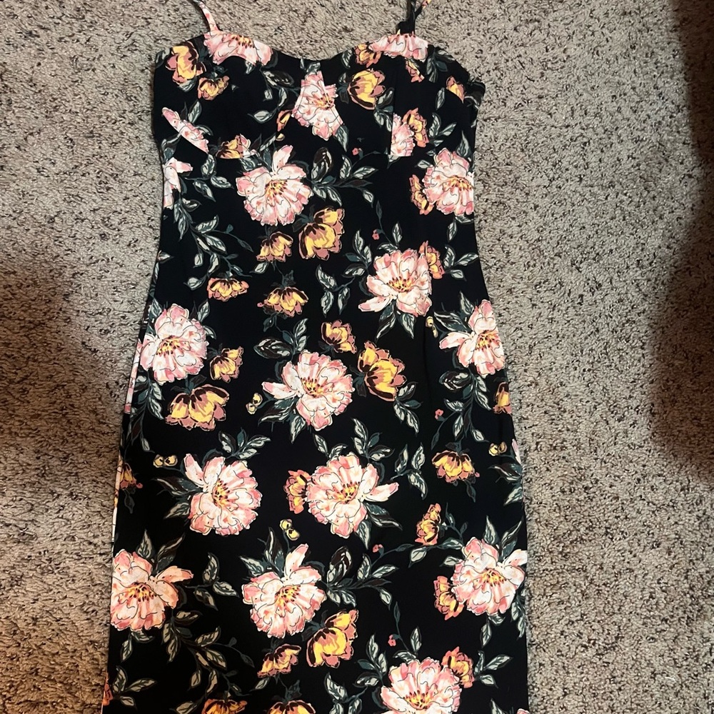 Ambiance Black Dress with Pink and Yellow Floral Design